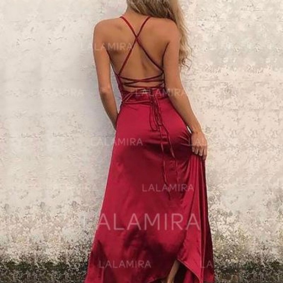 SATIN BURGUNDY DRESS - Picture 2 of 4